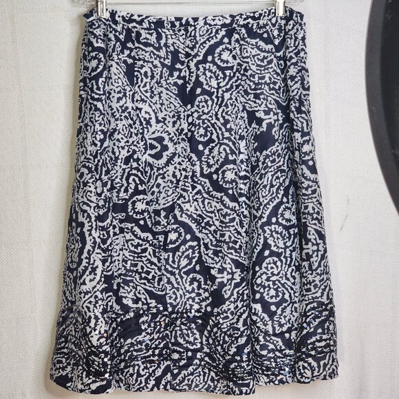 Chico's Navy White Lined Zip Back Sequin Design Hem Midi Skirt Chico Sz 3 US XL - Picture 11 of 16